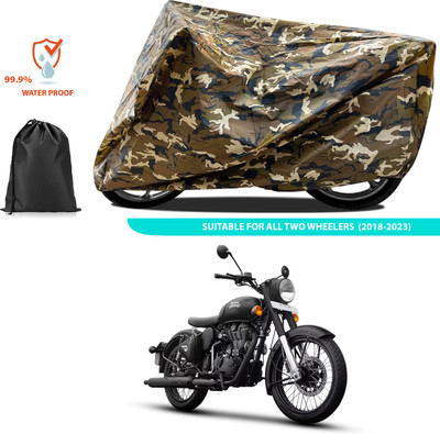 CODOKI Two Wheeler Cover for Royal Enfield(Classic Stealth Black, Yellow)