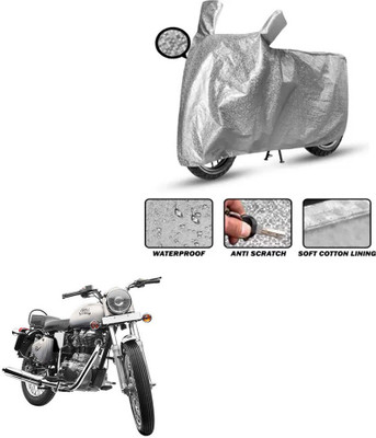 FKOK Waterproof Two Wheeler Cover for Royal Enfield(Bullet 350, Silver)