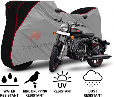 pocket bazar Waterproof Two Wheeler Cover for Royal Enfield(Bullet 350 New BS6, Silver, Black)