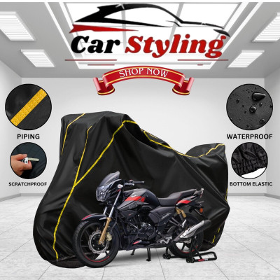 Car Styling Waterproof Two Wheeler Cover for TVS(Apache RTR 180, Black, Yellow)