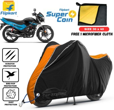 Car Styling Waterproof Two Wheeler Cover for Hero(Glamour, Black, Orange)