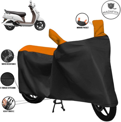 MADAFIYA Waterproof Two Wheeler Cover for Suzuki(Access, Black, Orange)