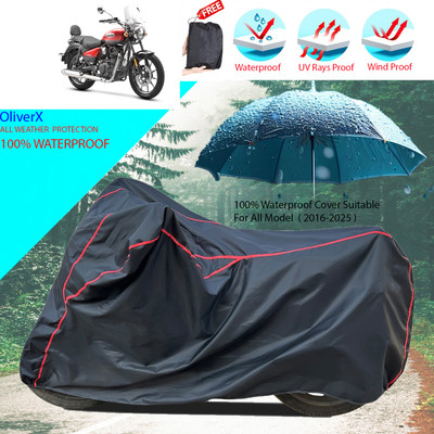 OliverX Waterproof Two Wheeler Cover for Royal Enfield(Meteor 350, Black)