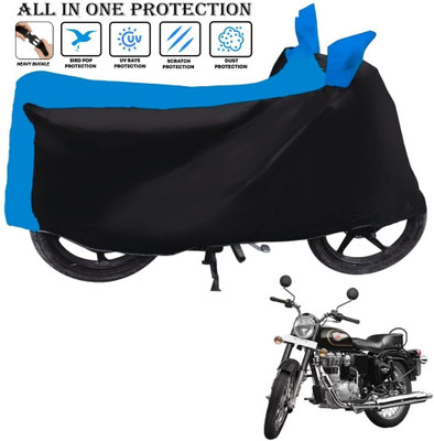 KaparDineX Waterproof Two Wheeler Cover for Royal Enfield(Bullet 350 Twinspark, Black, Blue)