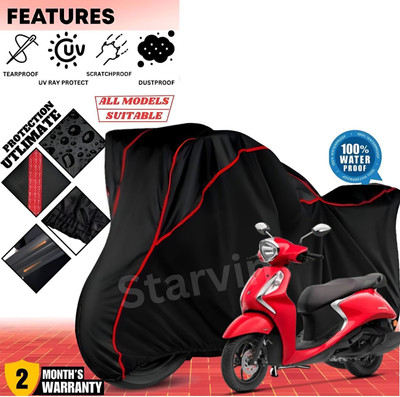 OliverX Waterproof Two Wheeler Cover for Yamaha(Fascino, Black, Red)