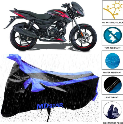 Mdstar Waterproof Two Wheeler Cover for Bajaj(Pulsar 150, Black, Blue)
