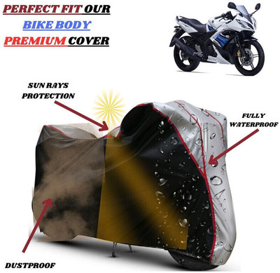Delphinium Waterproof Two Wheeler Cover for Yamaha(R15S, Black, Silver)