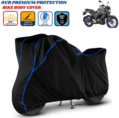 Delphinium Waterproof Two Wheeler Cover for Yamaha(FZS-FI V3 BS6, Black, Blue)