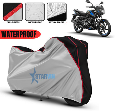 Starvin Waterproof Two Wheeler Cover for Bajaj(Pulsar 125, Silver, Black)