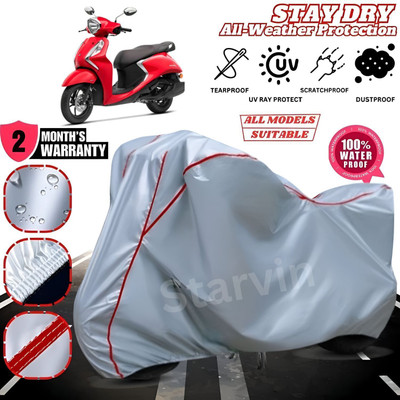 OliverX Waterproof Two Wheeler Cover for Yamaha(Fascino, Silver, Red)