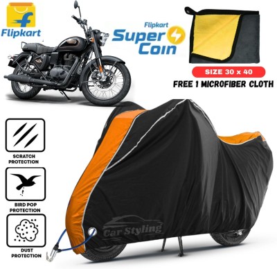 Car Styling Waterproof Two Wheeler Cover for Royal Enfield(Bullet 350, Black, Orange)