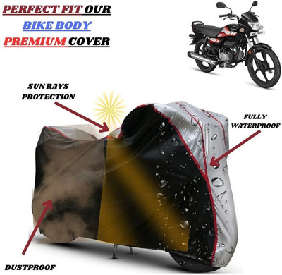Delphinium Waterproof Two Wheeler Cover for Hero(HF Deluxe, Black, Silver)