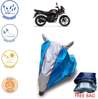 FAMEXON Waterproof Two Wheeler Cover for Bajaj(Discover 150 f, Blue, Silver)