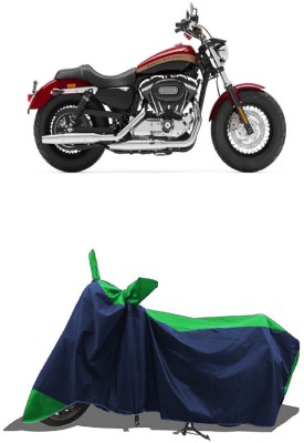 SUGASHRI Waterproof Two Wheeler Cover for Harley Davidson(1200 Custom, Green, Blue)