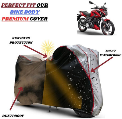 Delphinium Waterproof Two Wheeler Cover for Bajaj(Pulsar 150 BS6, Black, Silver)