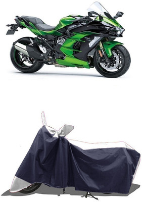 SUGASHRI Waterproof Two Wheeler Cover for Kawasaki(Ninja H2 SX, White, Blue)