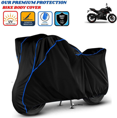 Delphinium Waterproof Two Wheeler Cover for Bajaj(Pulsar N160, Black, Blue)