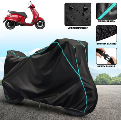 AUTOCAD Waterproof Two Wheeler Cover for Bajaj(Urbanite Chetak, Black, Blue)
