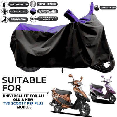 MADAFIYA Two Wheeler Cover for TVS(Scooty Pep+, Black, Purple)