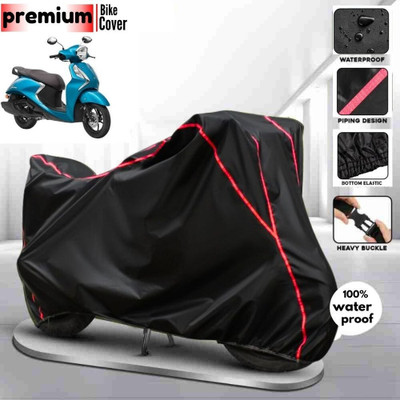 OliverX Waterproof Two Wheeler Cover for Yamaha(Fascino, Black, Red)