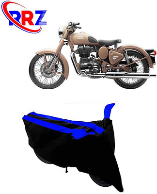 RRZ Waterproof Two Wheeler Cover for Royal Enfield(Classic Desert Storm, Black, Blue)