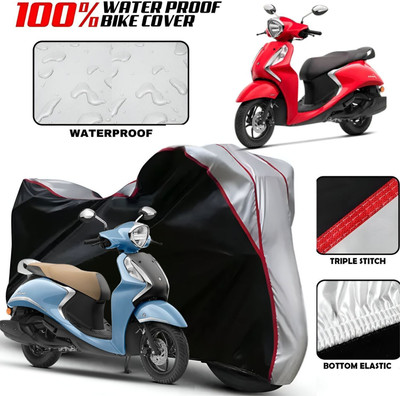 Starvin Waterproof Two Wheeler Cover for Yamaha(Fascino, Black, Silver)