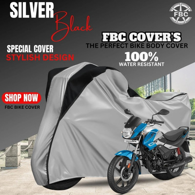 FBC Waterproof Two Wheeler Cover for Hero(Passion Pro, Black, Silver)
