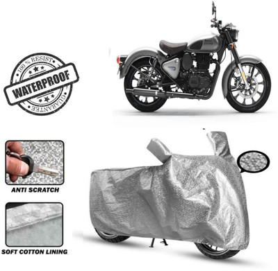 Autoinnovation Waterproof Two Wheeler Cover for Royal Enfield(Bullet 350, Silver)
