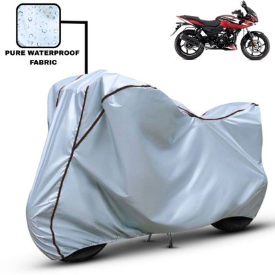 Delphinium Waterproof Two Wheeler Cover for Bajaj(Pulsar 220F, Silver, Black)