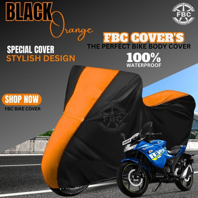 AutoGalaxy Waterproof Two Wheeler Cover for Suzuki(Gixxer, Black, Orange)