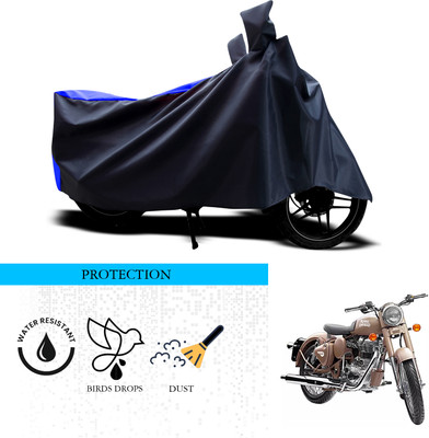 ANTHUB Waterproof Two Wheeler Cover for Royal Enfield(Classic Desert Storm, Black, Blue)