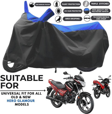 MADAFIYA Two Wheeler Cover for Hero(MotoCorp Glamour, Black, Blue)