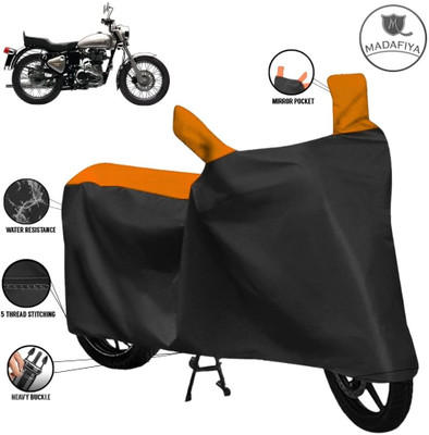 MADAFIYA Waterproof Two Wheeler Cover for Royal Enfield(Bullet Electra Twinspark, Black, Orange)
