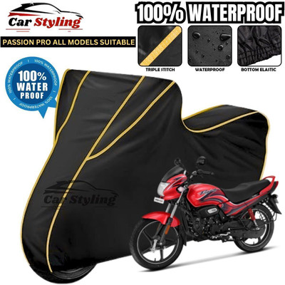 Car Styling Waterproof Two Wheeler Cover for Hero(Passion Pro, Black, Yellow)
