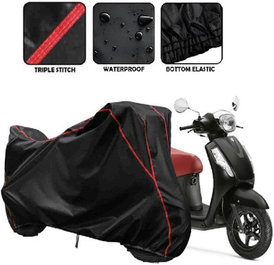 Kishori Enterprises Waterproof Two Wheeler Cover for TVS(Access 125, Black, Red)