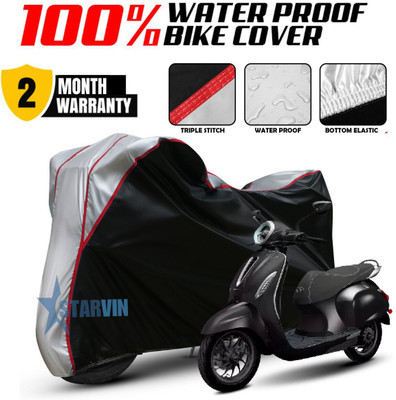 Starvin Waterproof Two Wheeler Cover for Bajaj(Chetak, Black, Silver)