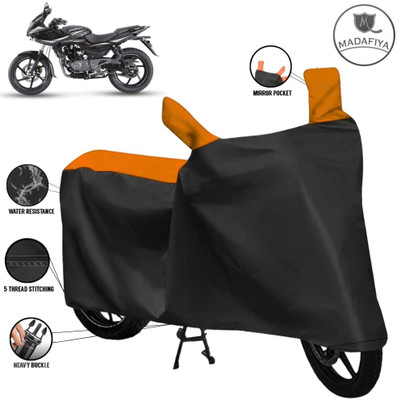 MADAFIYA Waterproof Two Wheeler Cover for Bajaj(Pulsar 220F, Black, Orange)