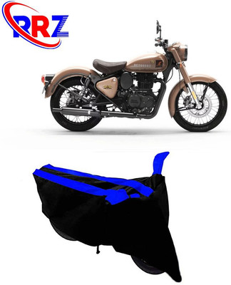 RRZ Waterproof Two Wheeler Cover for Royal Enfield(Classic 350 Signals, Black, Blue)