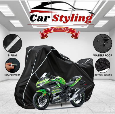 Car Styling Waterproof Two Wheeler Cover for Kawasaki(Ninja 300 BS6, Black, White)