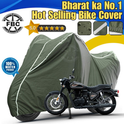 FBC Waterproof Two Wheeler Cover for Royal Enfield(Bullet 350, Blue, White)