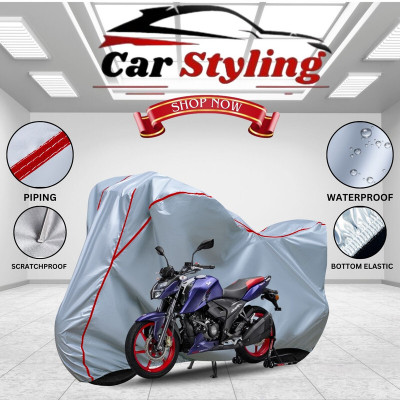 Car Styling Waterproof Two Wheeler Cover for TVS(Apache RTR 160 4V, Silver, Red)