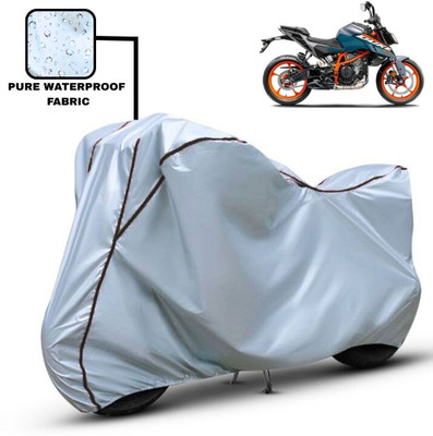Delphinium Waterproof Two Wheeler Cover for KTM(390 Duke, Silver, Black)
