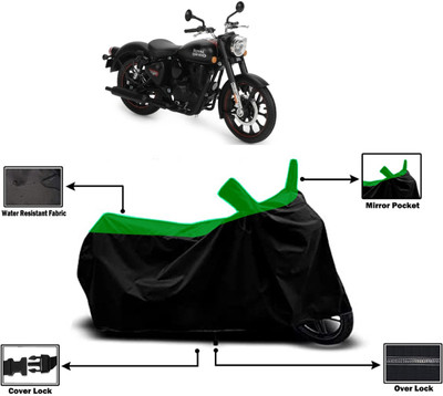 Amexride Two Wheeler Cover for Royal Enfield(Classic Stealth Black, Green)