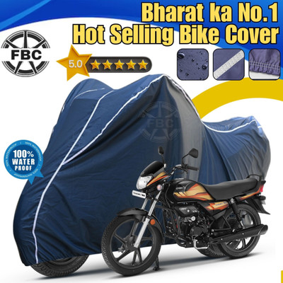 FBC Waterproof Two Wheeler Cover for Hero(HF Deluxe BS6, Blue, White)