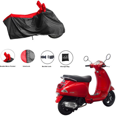 RiderShine Waterproof Two Wheeler Cover for Piaggio(Vespa LX 125, Black, Red)