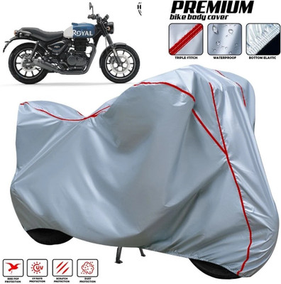 OliverX Waterproof Two Wheeler Cover for Royal Enfield(Hunter 350, Silver, Red, Multicolor)