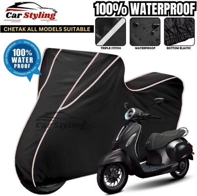 Car Styling Waterproof Two Wheeler Cover for Bajaj(Chetak, Black, White)
