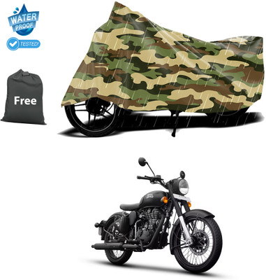 CODOKI Waterproof Two Wheeler Cover for Royal Enfield(Classic Stealth Black, Yellow)