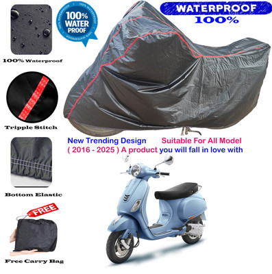 AutoGalaxy Waterproof Two Wheeler Cover for Vespa(ZX 125 BS6, Black, Red)