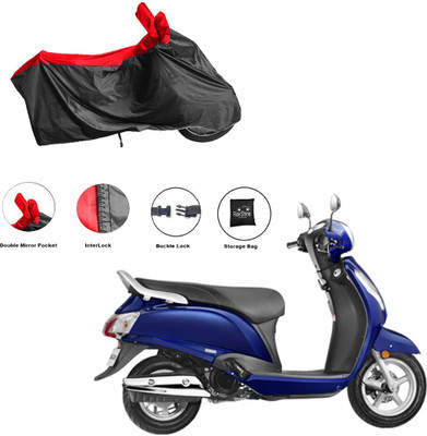 RiderShine Waterproof Two Wheeler Cover for Suzuki(Access, Black, Red)